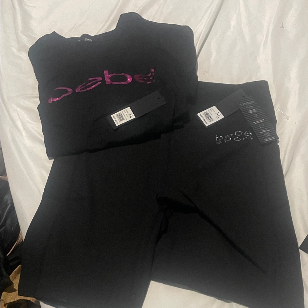 Bebe Black Set with Pink Logo cute bike shorts ..material is very silky